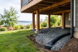 Drainage system under wooden deck